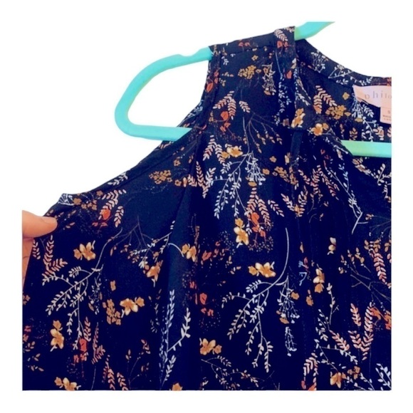 Philosophy Sz Medium Sleeveless Loose & Flowing Black Yellow & Orange Print Top - Picture 5 of 7